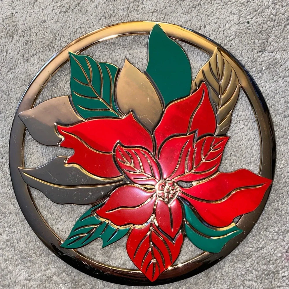 Vintage Made‎ In Japan Poinsettia Trivet Holidays Christmas Decor